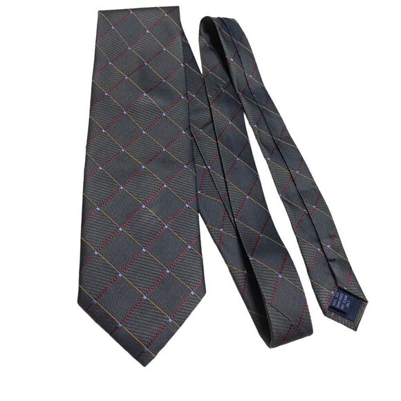 Henry Jacobson Tie Men's Necktie Diamond Check Silk Dark Gray Short - Picture 7 of 7